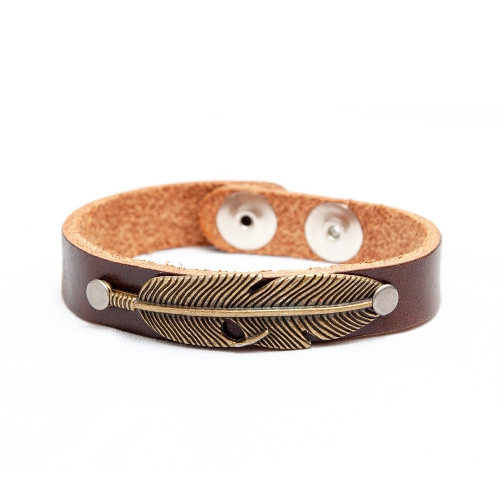 Genuine Leather Feather Bracelet